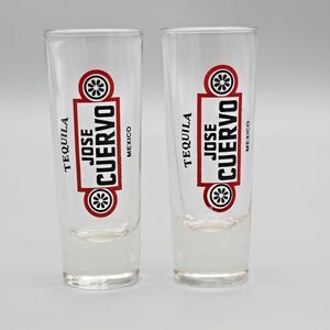 Vintage Jose Cuervo Tequila Mexico 2 Tall Shot Glasses